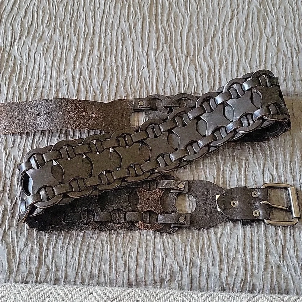 EQUAL HANDS Black Leather Woven's Belt Sz XL